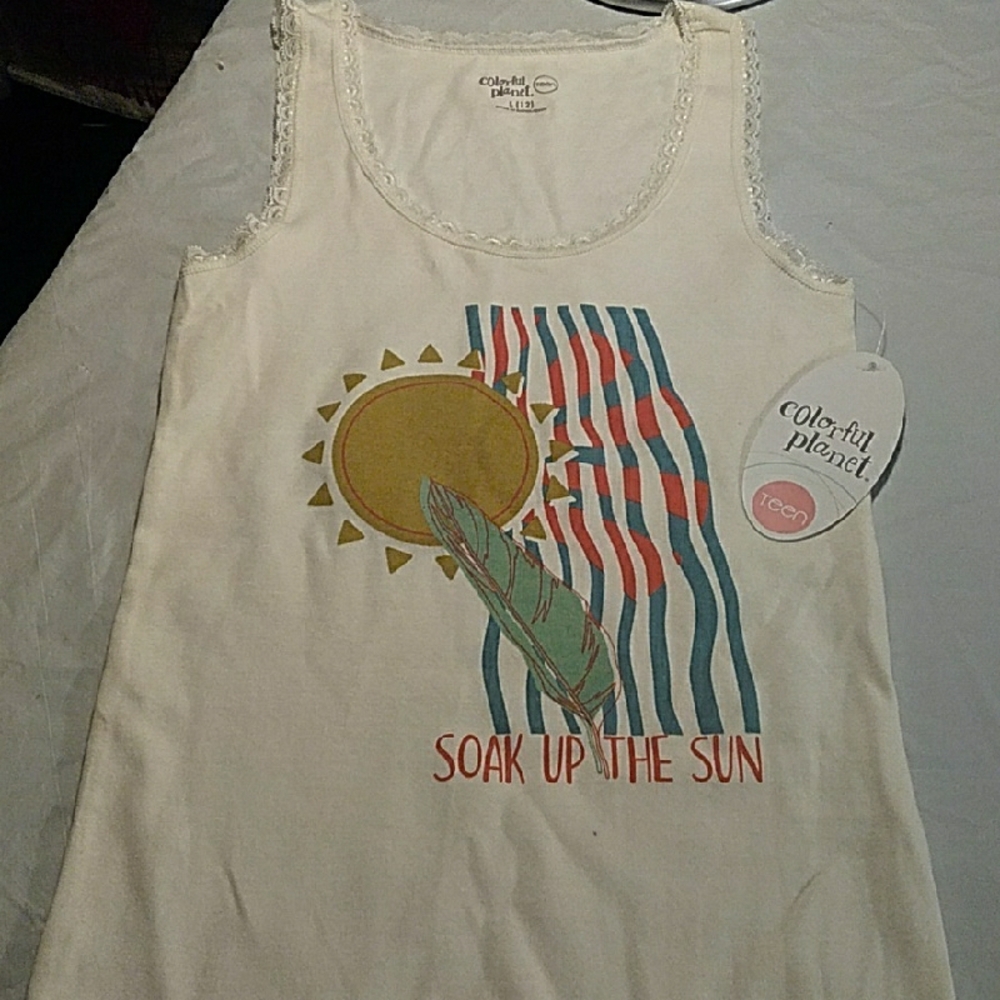 2 Urban Outfitters White and PINK Tank Tops with Sun and Feather Design